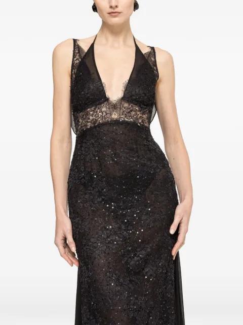 beaded lace-panel maxi dress by NISSA