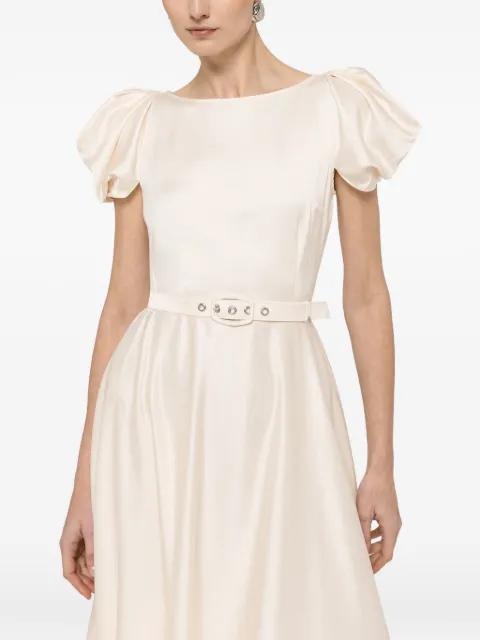 belted puff-sleeve midi dress by NISSA