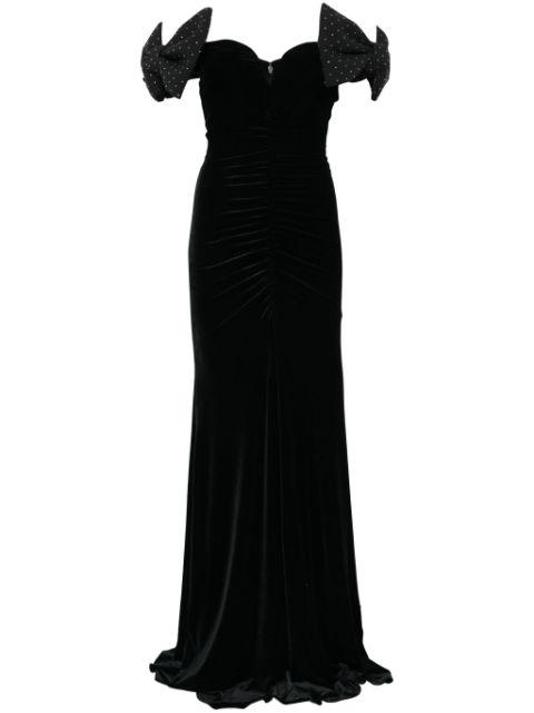 bow-detail velvet maxi dress by NISSA