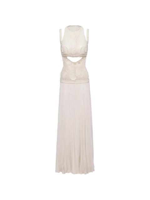 crochet-panel pleated maxi dress by NISSA
