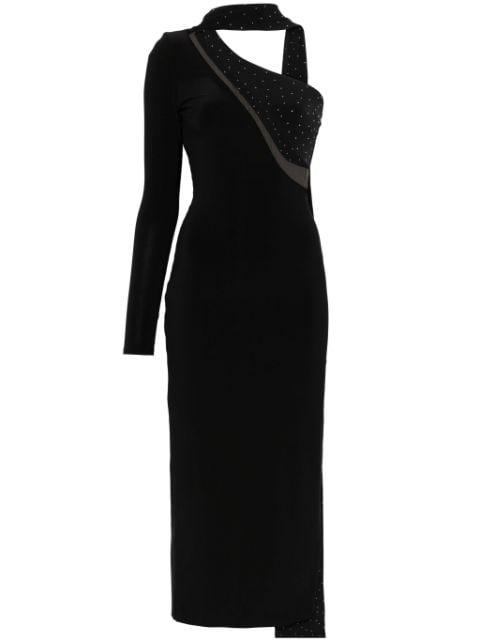 crystal-embellished asymmetric maxi dress by NISSA