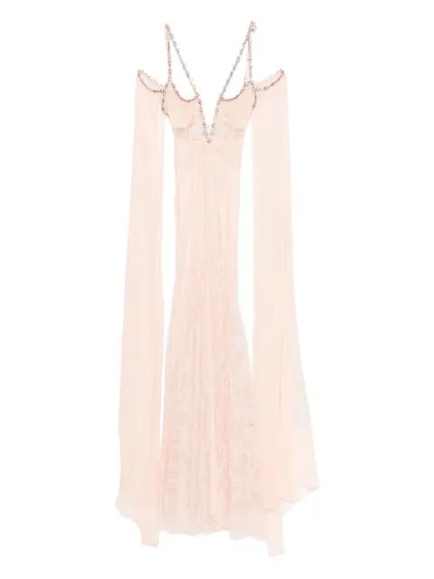 crystal-embellished open-back lace gown by NISSA