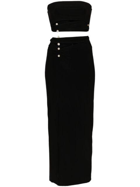 faux pearl-embellished skirt set by NISSA