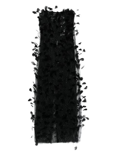 feather-embellished tulle maxi dress by NISSA