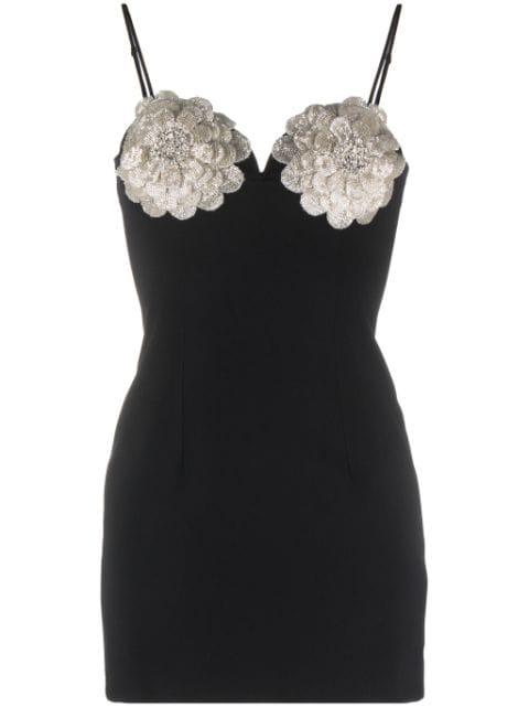 floral-appliqué crystal-embellished minidress by NISSA