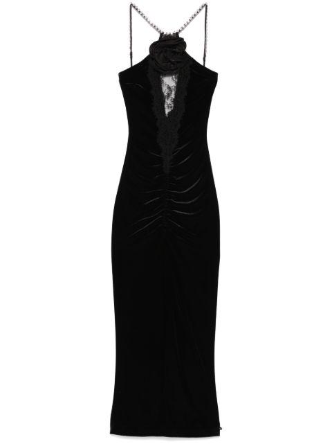 floral-appliqué velvet midi dress by NISSA