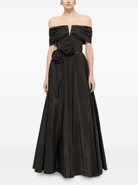 floral-applique taffeta maxi dress by NISSA