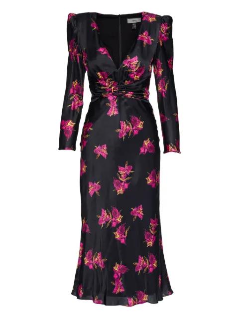 floral belted silk midi dress by NISSA