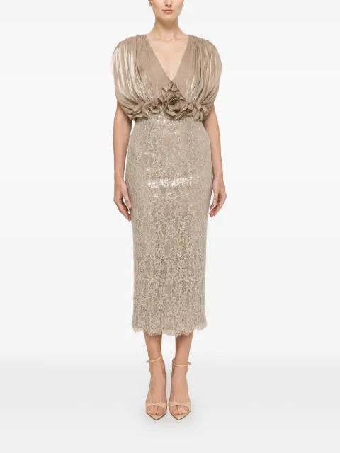 floral-detail lace midi dress by NISSA