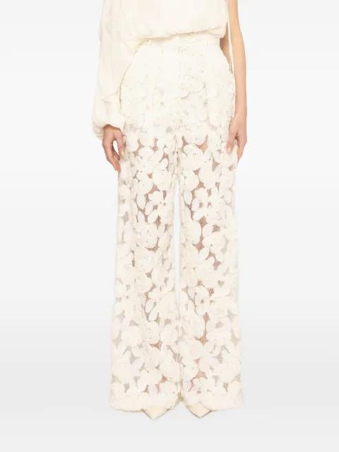 floral-embroidery wide-leg trousers by NISSA