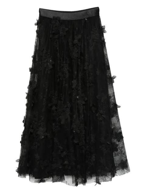 floral-lace tiered midi skirt by NISSA