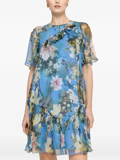 floral ruffled silk mini dress by NISSA