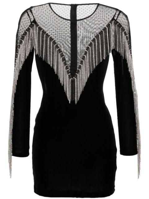 fringe-detail velvet mini dress by NISSA