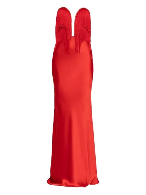 fringe satin maxi dress by NISSA