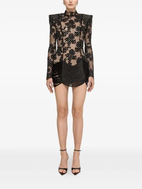 fringed-hem lace-embellished mini dress by NISSA