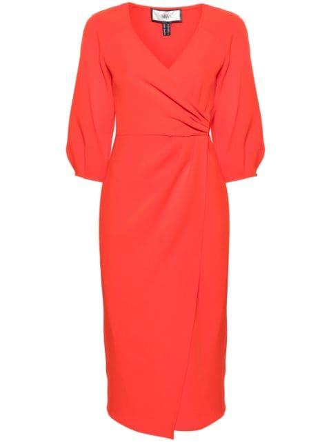 gathered wrap midi dress by NISSA