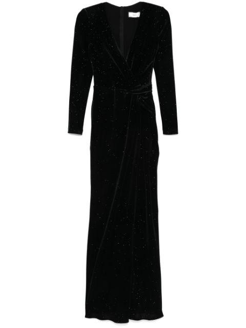 glitter-detail velvet maxi dress by NISSA