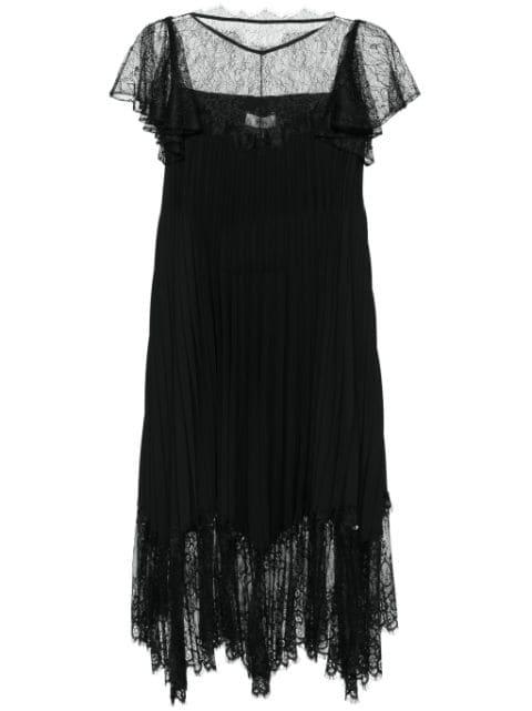 lace-detailed pleated midi dress by NISSA