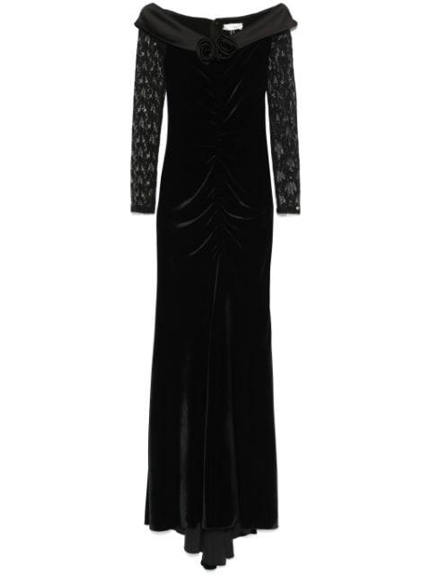 lace insert velvet maxi dress by NISSA