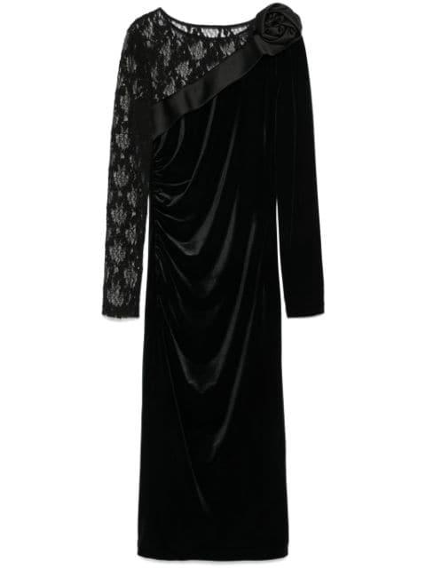 lace-insert velvet midi dress by NISSA