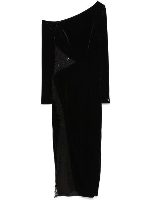 lace-insert velvet midi dress by NISSA