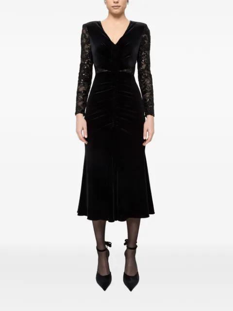 lace-insert velvet midi dress by NISSA
