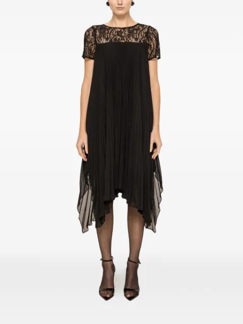 lace-panel pleated midi dress by NISSA
