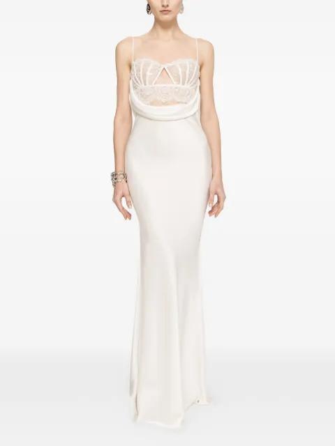 lace-panel satin maxi dress by NISSA