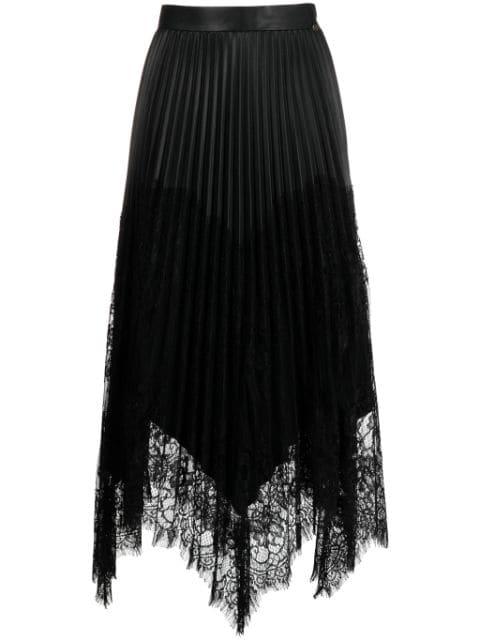 lace-trim pleated midi skirt by NISSA