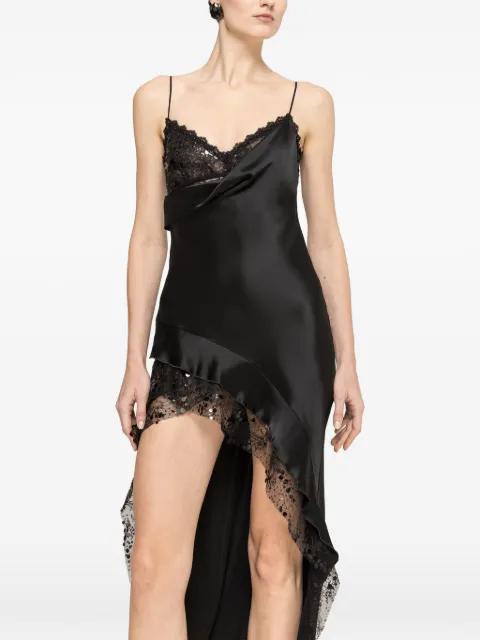lace-trim sequin-embellished asymmetric dress by NISSA