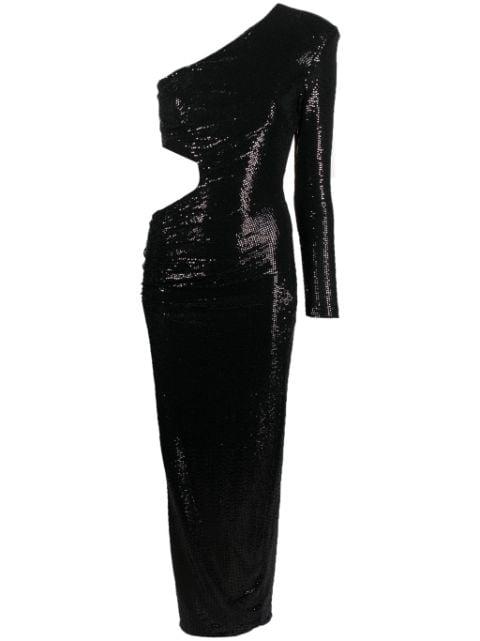 metallic-finish one-shoulder dress by NISSA