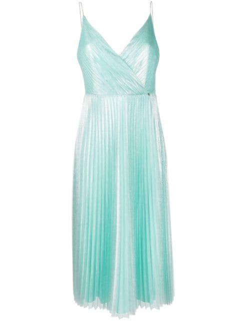 metallic-sheen plissé dress by NISSA
