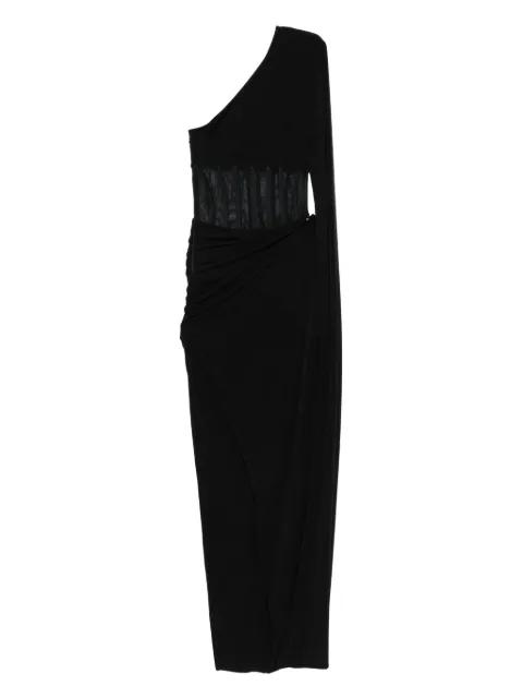 one-shoulder sheer-insert maxi dress by NISSA