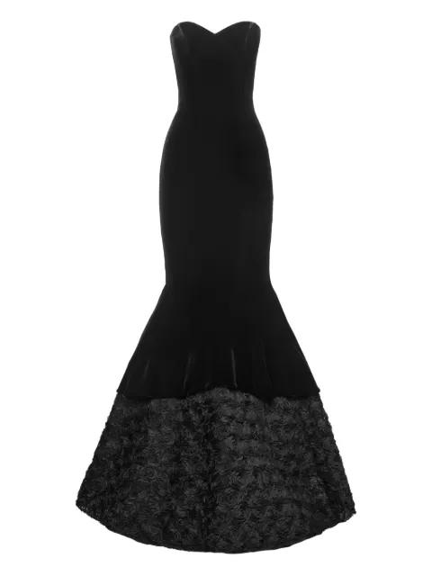 petal-layered velvet maxi dress by NISSA