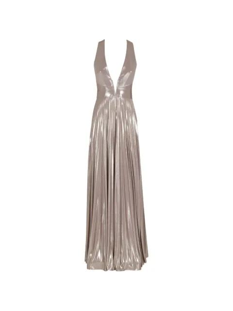pleated metallic maxi dress by NISSA