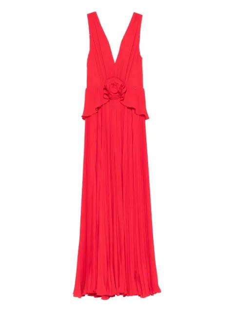 pleated rose-appliqué maxi dress by NISSA