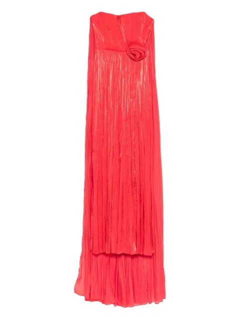 pleated rose-embellished asymmetric evening dress by NISSA