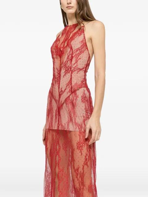 rhinestone-embellished lace maxi dress by NISSA