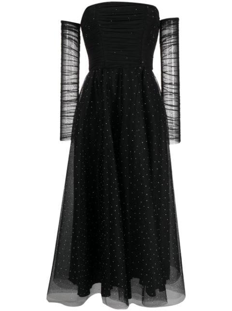 rhinestone-embellished tulle midi dress by NISSA