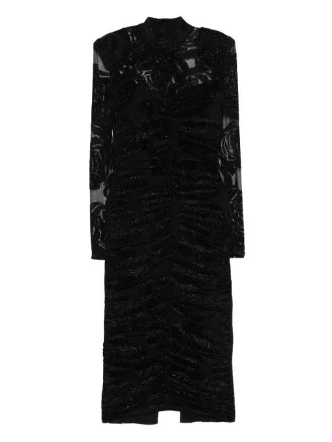 rose-print gathered midi dress by NISSA