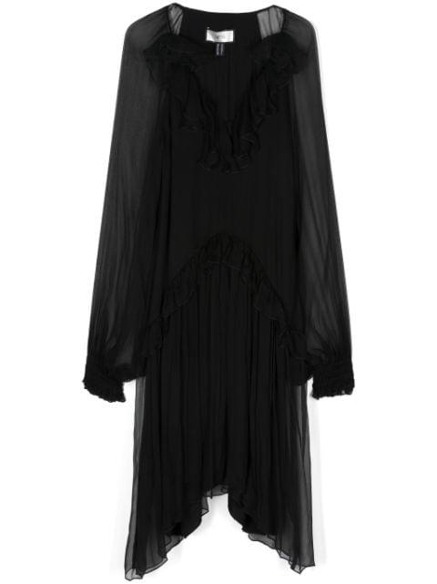 ruffle-detail silk midi dress by NISSA