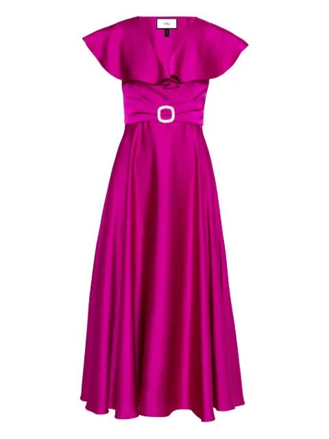 ruffled satin midi dress by NISSA