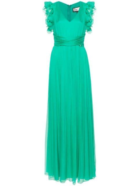 ruffled silk maxi dress by NISSA