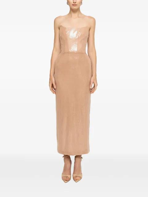 sequin-embellished strapless midi dress by NISSA