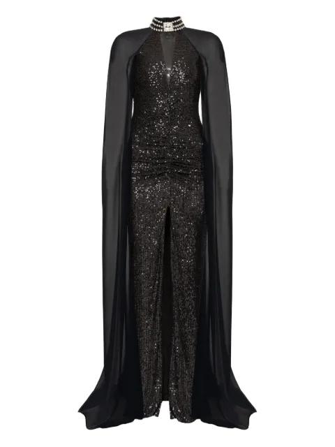 sequined cape gown by NISSA