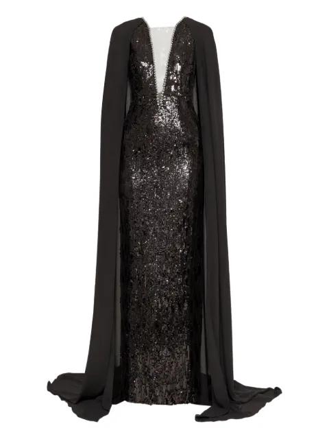 sequined cape maxi dress by NISSA