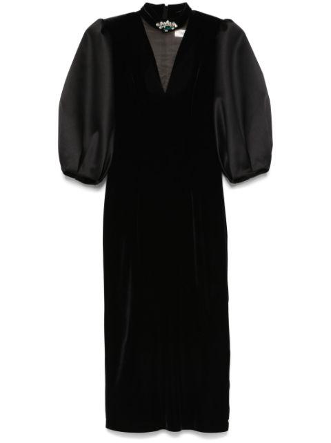 velvet puff-sleeve midi dress by NISSA