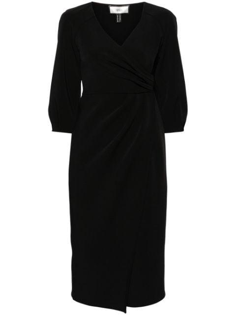wrap-design crepe midi dress by NISSA