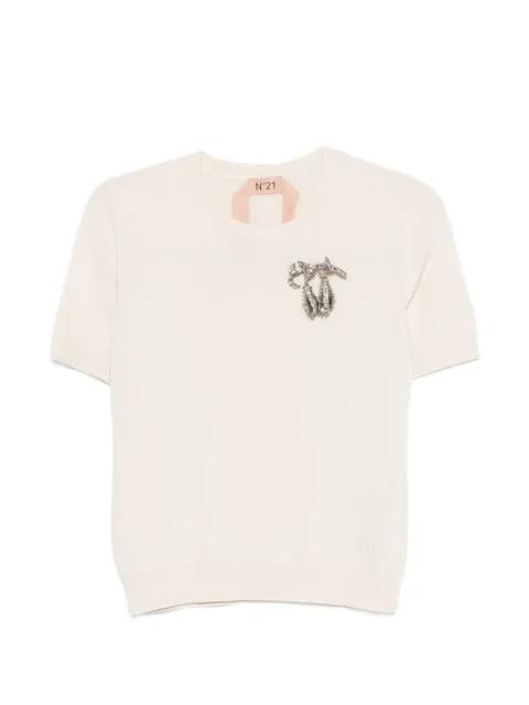 brooch-detail T-shirt by NO.21