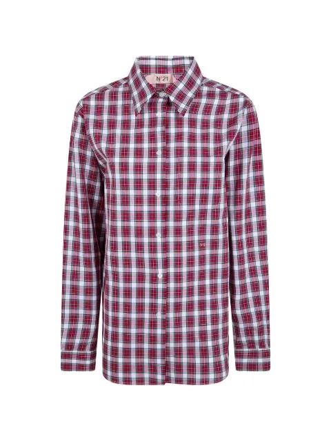 check-pattern logo-embroidered shirt by NO.21
